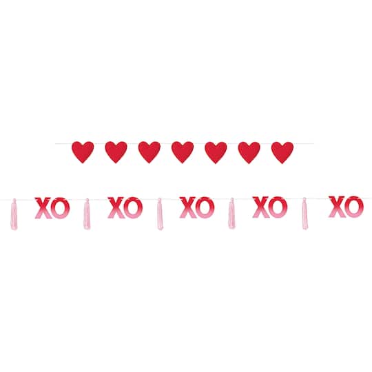 6ft. Stuffed Canvas Hearts &#x26; XOXO Yarn Tassel Garland Set